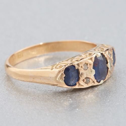EDWARDIAN 18CT GOLD SAPPHIRE DIAMOND HALF HOOP RING - ADDITIONAL PHOTO 1