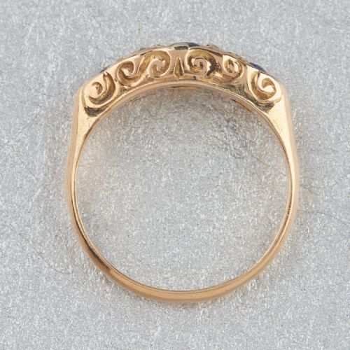 EDWARDIAN 18CT GOLD SAPPHIRE DIAMOND HALF HOOP RING - ADDITIONAL PHOTO 4