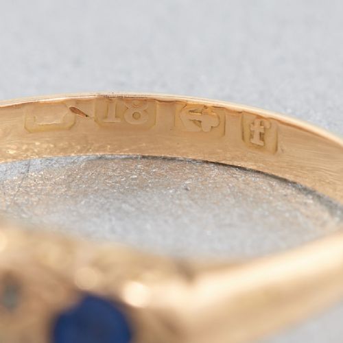 EDWARDIAN 18CT GOLD SAPPHIRE DIAMOND HALF HOOP RING - ADDITIONAL PHOTO 5