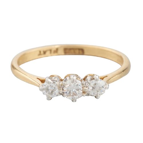18ct gold 036 carat 3 stone diamond ring - CATEGORY: ANTIQUE JEWELLERY - DATED 1940