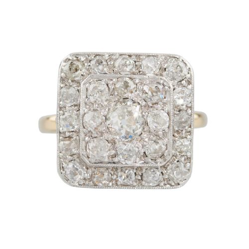 art deco 18ct gold old cut diamond panel cluster ring - CATEGORY: ANTIQUE JEWELLERY - DATED 1920
