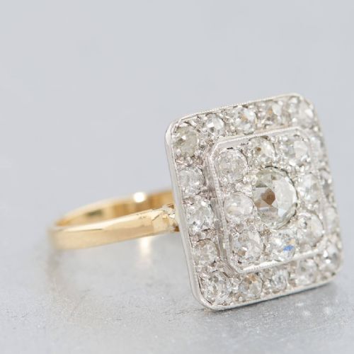 ART DECO 18CT GOLD OLD CUT DIAMOND PANEL CLUSTER RING - ADDITIONAL PHOTO 1