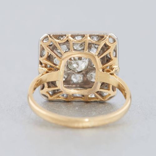 ART DECO 18CT GOLD OLD CUT DIAMOND PANEL CLUSTER RING - ADDITIONAL PHOTO 4