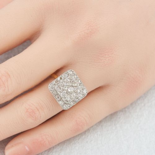 ART DECO 18CT GOLD OLD CUT DIAMOND PANEL CLUSTER RING - ADDITIONAL PHOTO 6
