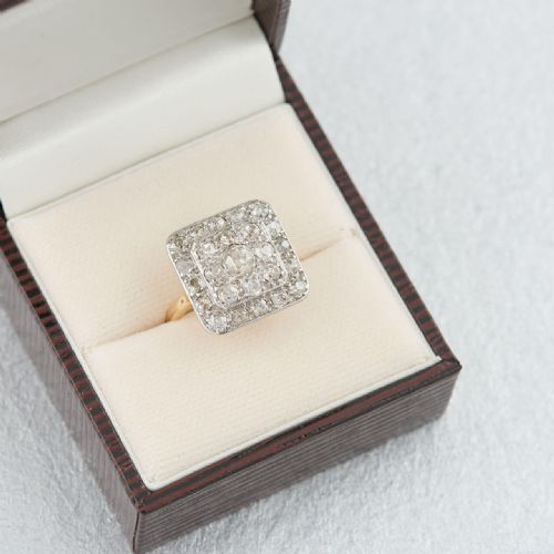 ART DECO 18CT GOLD OLD CUT DIAMOND PANEL CLUSTER RING - ADDITIONAL PHOTO 7