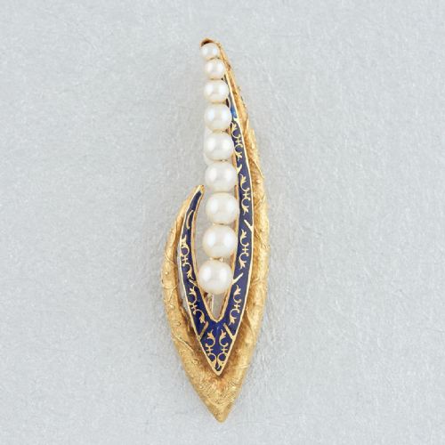 VICTORIAN 18CT GOLD PEARL AND ENAMEL LILY OF THE VALLEY SHAPED - ADDITIONAL PHOTO 3