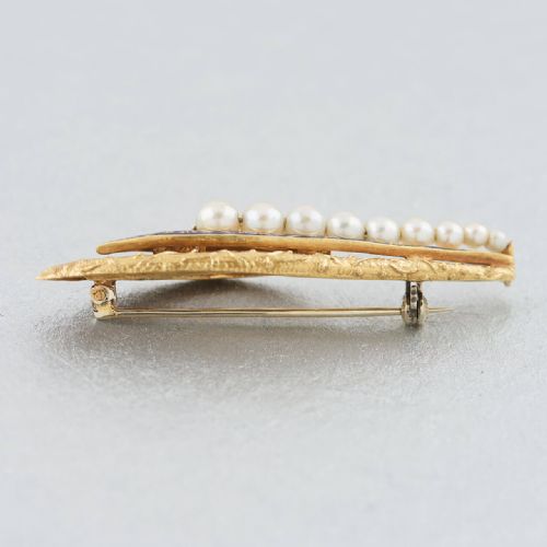 VICTORIAN 18CT GOLD PEARL AND ENAMEL LILY OF THE VALLEY SHAPED - ADDITIONAL PHOTO 6