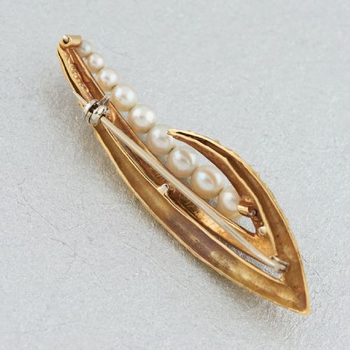 VICTORIAN 18CT GOLD PEARL AND ENAMEL LILY OF THE VALLEY SHAPED - ADDITIONAL PHOTO 7