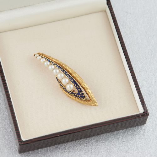 VICTORIAN 18CT GOLD PEARL AND ENAMEL LILY OF THE VALLEY SHAPED - ADDITIONAL PHOTO 9