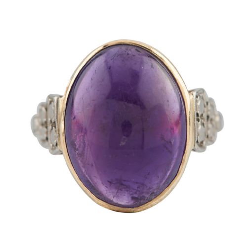 VINTAGE 18CT GOLD LARGE CABOCHON AMETHYST DRESS RING - ADDITIONAL PHOTO 1