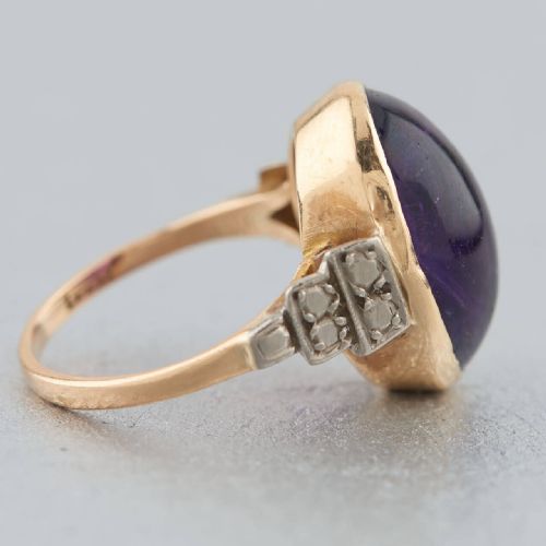 VINTAGE 18CT GOLD LARGE CABOCHON AMETHYST DRESS RING - ADDITIONAL PHOTO 2