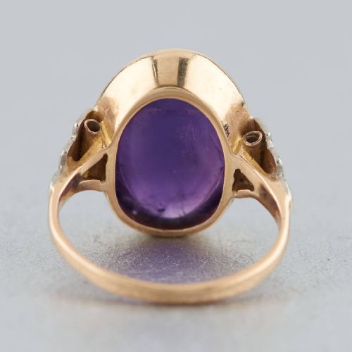 VINTAGE 18CT GOLD LARGE CABOCHON AMETHYST DRESS RING - ADDITIONAL PHOTO 4
