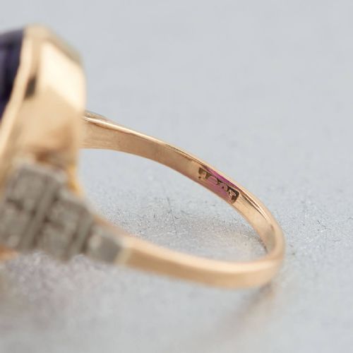 VINTAGE 18CT GOLD LARGE CABOCHON AMETHYST DRESS RING - ADDITIONAL PHOTO 5
