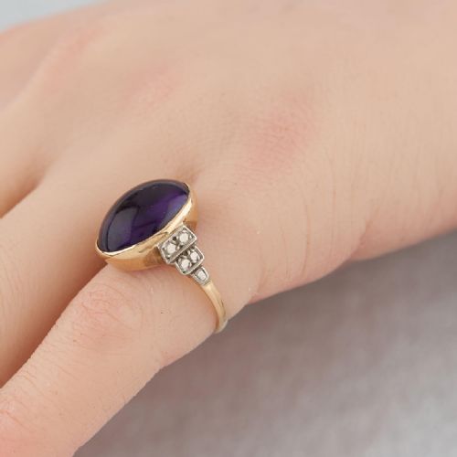 VINTAGE 18CT GOLD LARGE CABOCHON AMETHYST DRESS RING - ADDITIONAL PHOTO 6