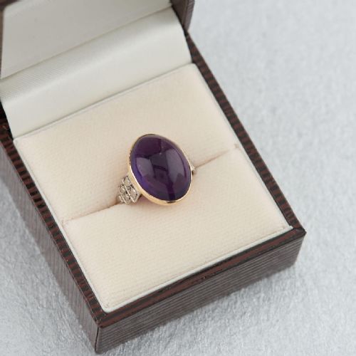 VINTAGE 18CT GOLD LARGE CABOCHON AMETHYST DRESS RING - ADDITIONAL PHOTO 7