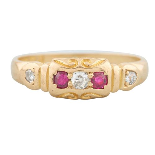 victorian 18ct gold ruby diamond 5 stone ring - CATEGORY: ANTIQUE JEWELLERY - DATED VICTORIAN