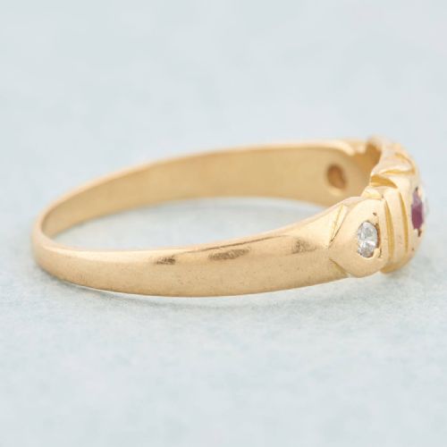 VICTORIAN 18CT GOLD RUBY DIAMOND 5 STONE RING - ADDITIONAL PHOTO 3