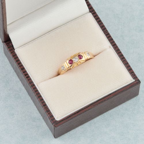 VICTORIAN 18CT GOLD RUBY DIAMOND 5 STONE RING - ADDITIONAL PHOTO 7