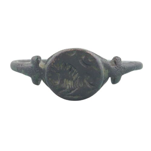 byzantine lion intaglio bronze ring - CATEGORY: ANTIQUE JEWELLERY - DATED BEFORE 1700