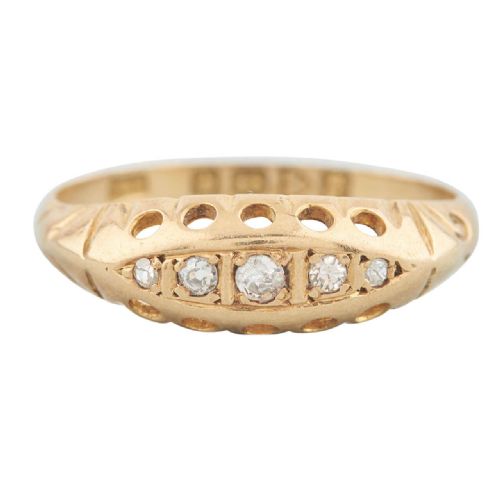 antique 18ct gold 5 stone diamond half hoop ring - CATEGORY: ANTIQUE JEWELLERY - DATED 1920