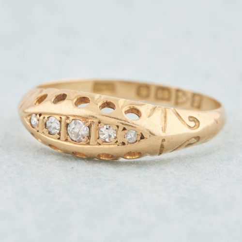 ANTIQUE 18CT GOLD 5 STONE DIAMOND HALF HOOP RING - ADDITIONAL PHOTO 2