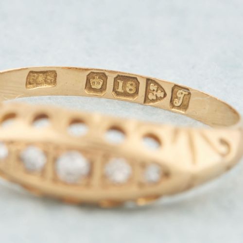 ANTIQUE 18CT GOLD 5 STONE DIAMOND HALF HOOP RING - ADDITIONAL PHOTO 5