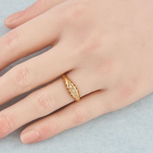 ANTIQUE 18CT GOLD 5 STONE DIAMOND HALF HOOP RING - ADDITIONAL PHOTO 6