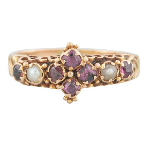 victorian 18ct gold amethyst and pearl dress ring - CATEGORY: ANTIQUE JEWELLERY - DATED VICTORIAN