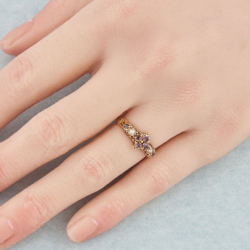 VICTORIAN 18CT GOLD AMETHYST AND PEARL DRESS RING - ADDITIONAL PHOTO 6