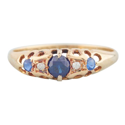 antique 18ct gold sapphire diamond 5 stone half hoop ring - CATEGORY: ANTIQUE JEWELLERY - DATED 1920
