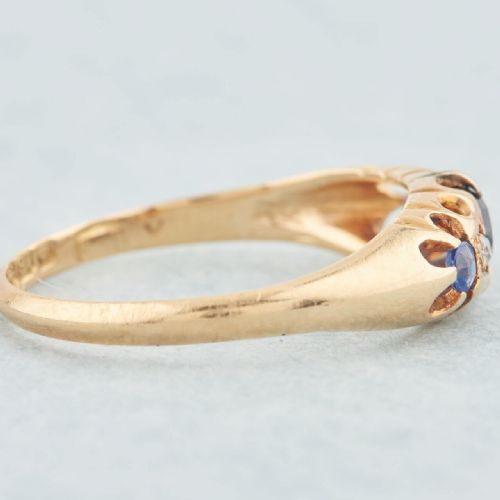 ANTIQUE 18CT GOLD SAPPHIRE DIAMOND 5 STONE HALF HOOP RING - ADDITIONAL PHOTO 2