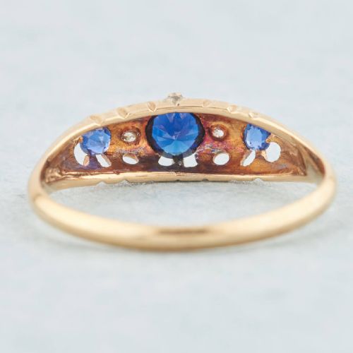 ANTIQUE 18CT GOLD SAPPHIRE DIAMOND 5 STONE HALF HOOP RING - ADDITIONAL PHOTO 3