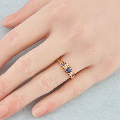 ANTIQUE 18CT GOLD SAPPHIRE DIAMOND 5 STONE HALF HOOP RING - ADDITIONAL PHOTO 6