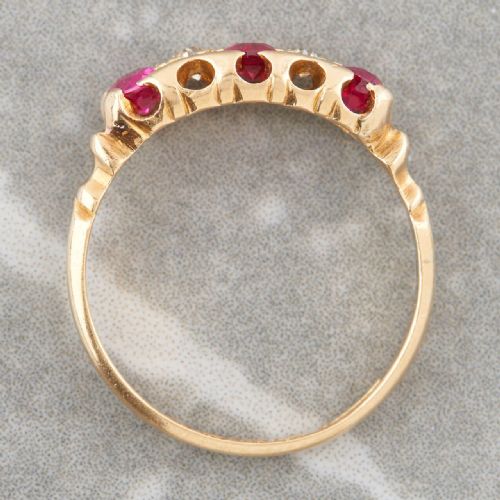 1917 18CT GOLD RUBY DIAMOND HALF HOOP RING - ADDITIONAL PHOTO 6