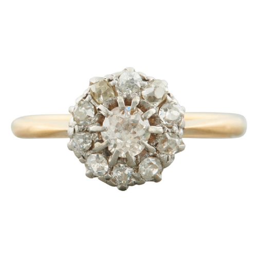 18ct gold 075 carat old cut diamond cluster ring - CATEGORY: ANTIQUE JEWELLERY - DATED VICTORIAN