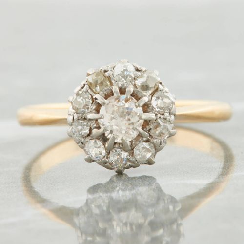 18CT GOLD 075 CARAT OLD CUT DIAMOND CLUSTER RING - ADDITIONAL PHOTO 2