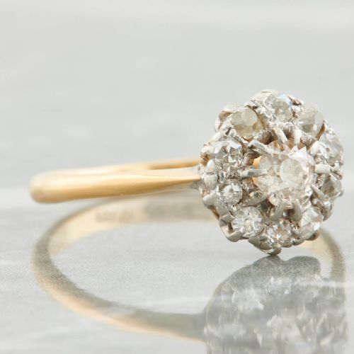 18CT GOLD 075 CARAT OLD CUT DIAMOND CLUSTER RING - ADDITIONAL PHOTO 3