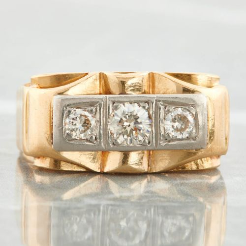 1940S 18CT GOLD 3 STONE TANK DIAMOND RING - ADDITIONAL PHOTO 2
