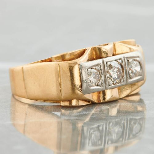 1940S 18CT GOLD 3 STONE TANK DIAMOND RING - ADDITIONAL PHOTO 6