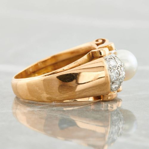 1940S 18CT GOLD PEARL AND DIAMOND TANK RING - ADDITIONAL PHOTO 4