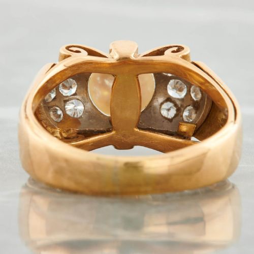 1940S 18CT GOLD PEARL AND DIAMOND TANK RING - ADDITIONAL PHOTO 5