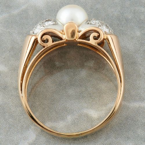 1940S 18CT GOLD PEARL AND DIAMOND TANK RING - ADDITIONAL PHOTO 6