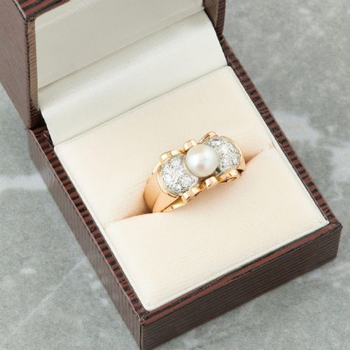 1940S 18CT GOLD PEARL AND DIAMOND TANK RING - ADDITIONAL PHOTO 8