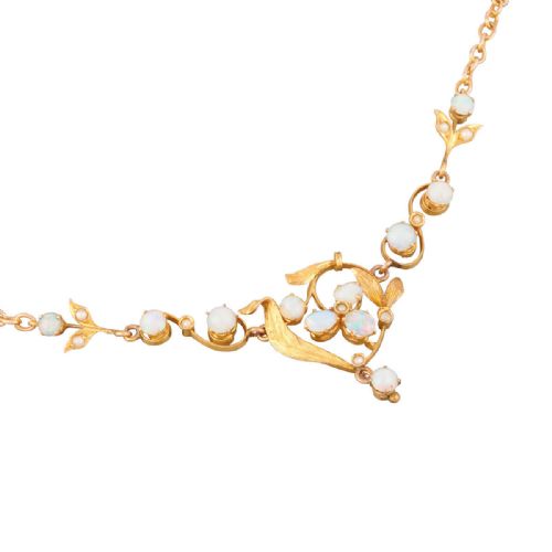 art nouveau 9ct gold opal floral necklace - CATEGORY: ANTIQUE JEWELLERY - DATED VICTORIAN