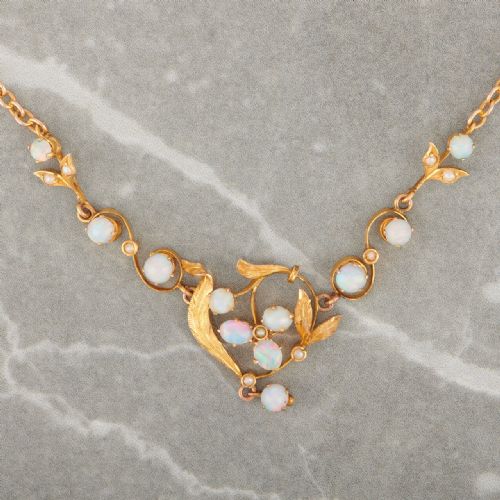 ART NOUVEAU 9CT GOLD OPAL FLORAL NECKLACE - ADDITIONAL PHOTO 2