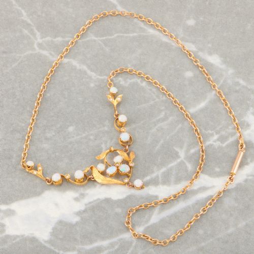 ART NOUVEAU 9CT GOLD OPAL FLORAL NECKLACE - ADDITIONAL PHOTO 3