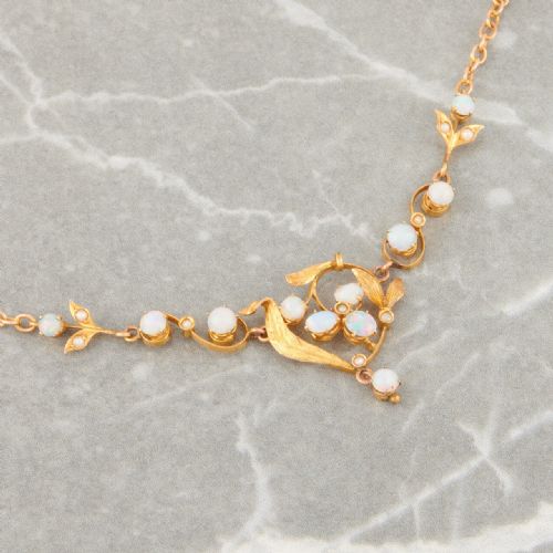 ART NOUVEAU 9CT GOLD OPAL FLORAL NECKLACE - ADDITIONAL PHOTO 4