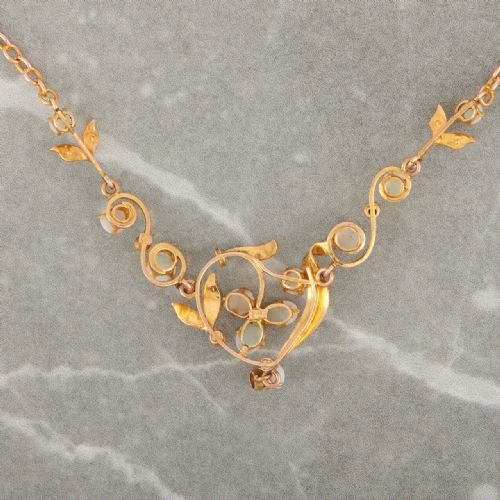 ART NOUVEAU 9CT GOLD OPAL FLORAL NECKLACE - ADDITIONAL PHOTO 5