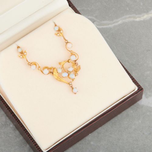 ART NOUVEAU 9CT GOLD OPAL FLORAL NECKLACE - ADDITIONAL PHOTO 7