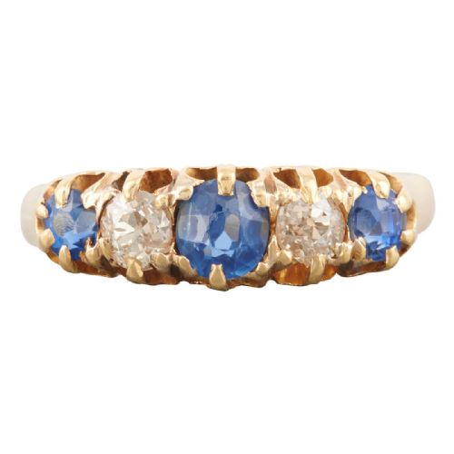 victorian 18ct gold sapphire and diamond half hoop ring - CATEGORY: ANTIQUE JEWELLERY - DATED VICTORIAN